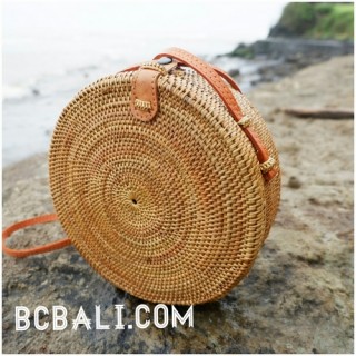 women handbag ata grass rattan circle leather strap 